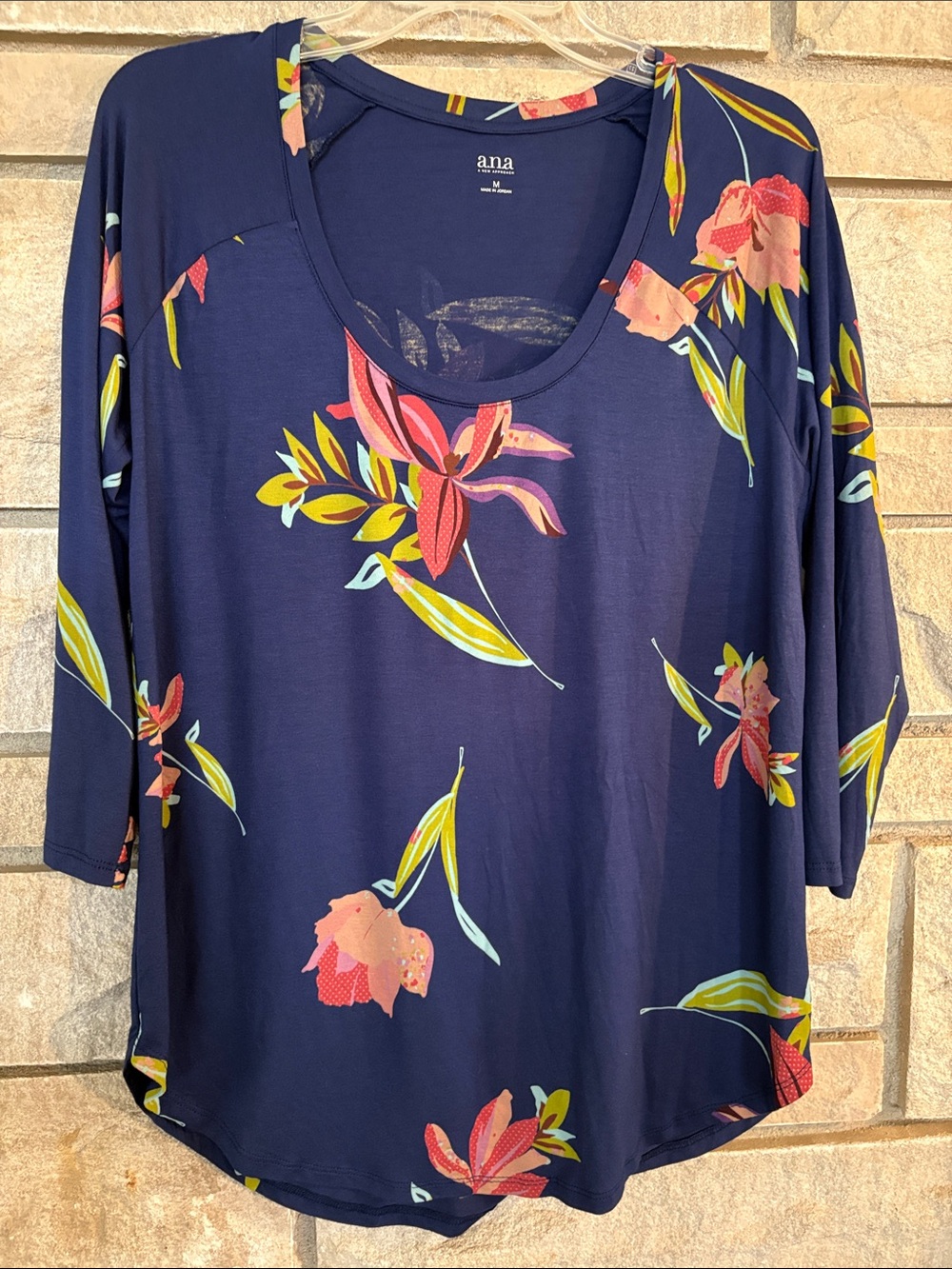 a.n.a Navy Floral Scoop Neck Top
